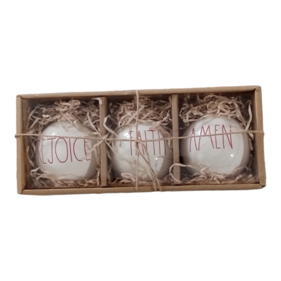 Rae Dunn Christmas Ornaments Rejoice Faith Amen Set of 3 In Box - Picture 6 of 6